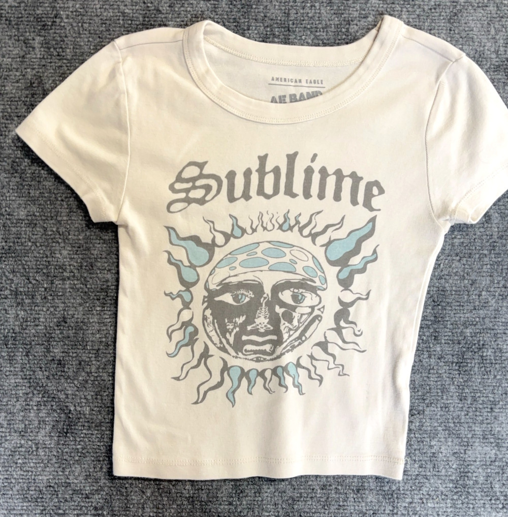 American Eagle AE Band Tee Sublime Graphic Baby Tee XS White Cropped T-Shirt